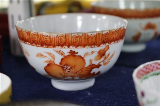 Three Chinese enamelled porcelain tea bowls and a Henan type bowl